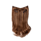 18-inch copper wavy clip-in hair extension laid flat, showing the weft and curved ends