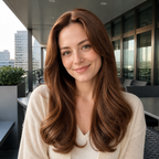 18-inch copper wavy clip-in hair extension worn on a city balcony
