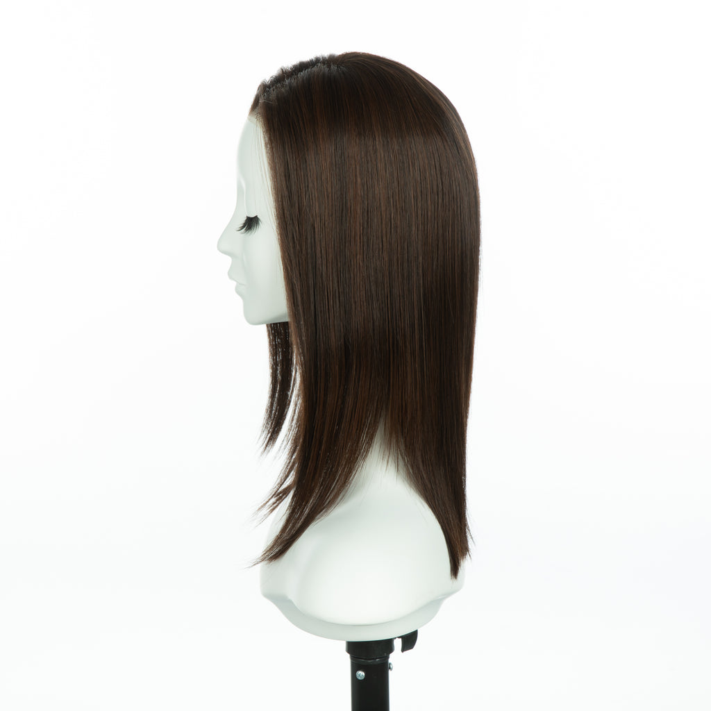 13-inch auburn brown straight long bob wig, profile facing left