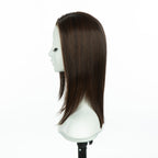 13-inch auburn brown straight long bob wig, profile facing left