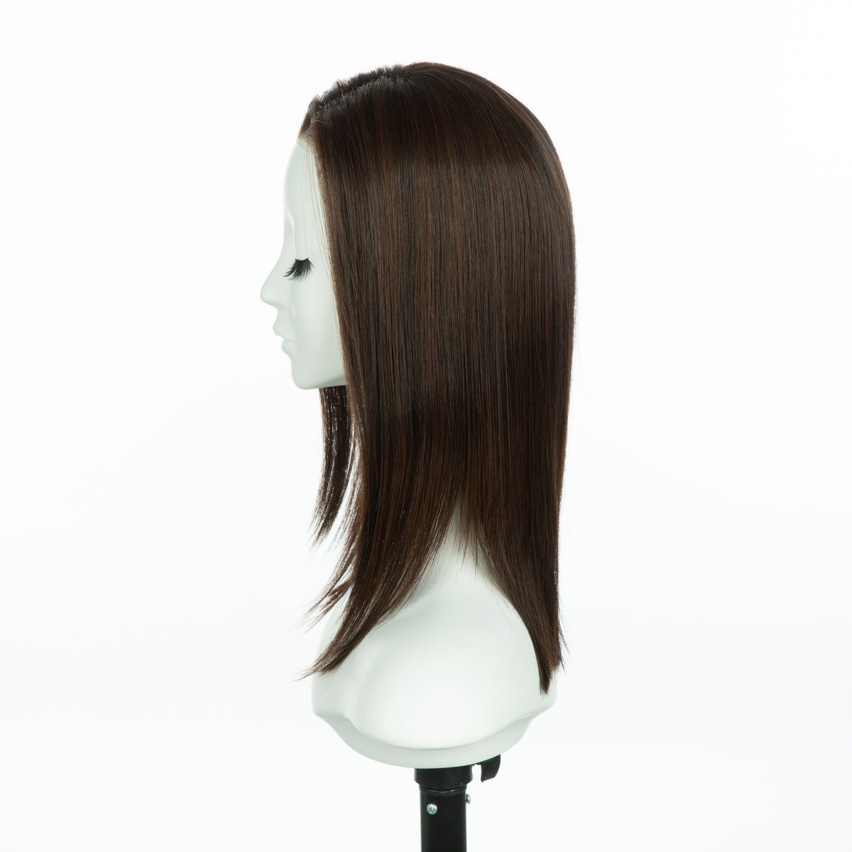 13-inch auburn brown straight long bob wig, profile facing left