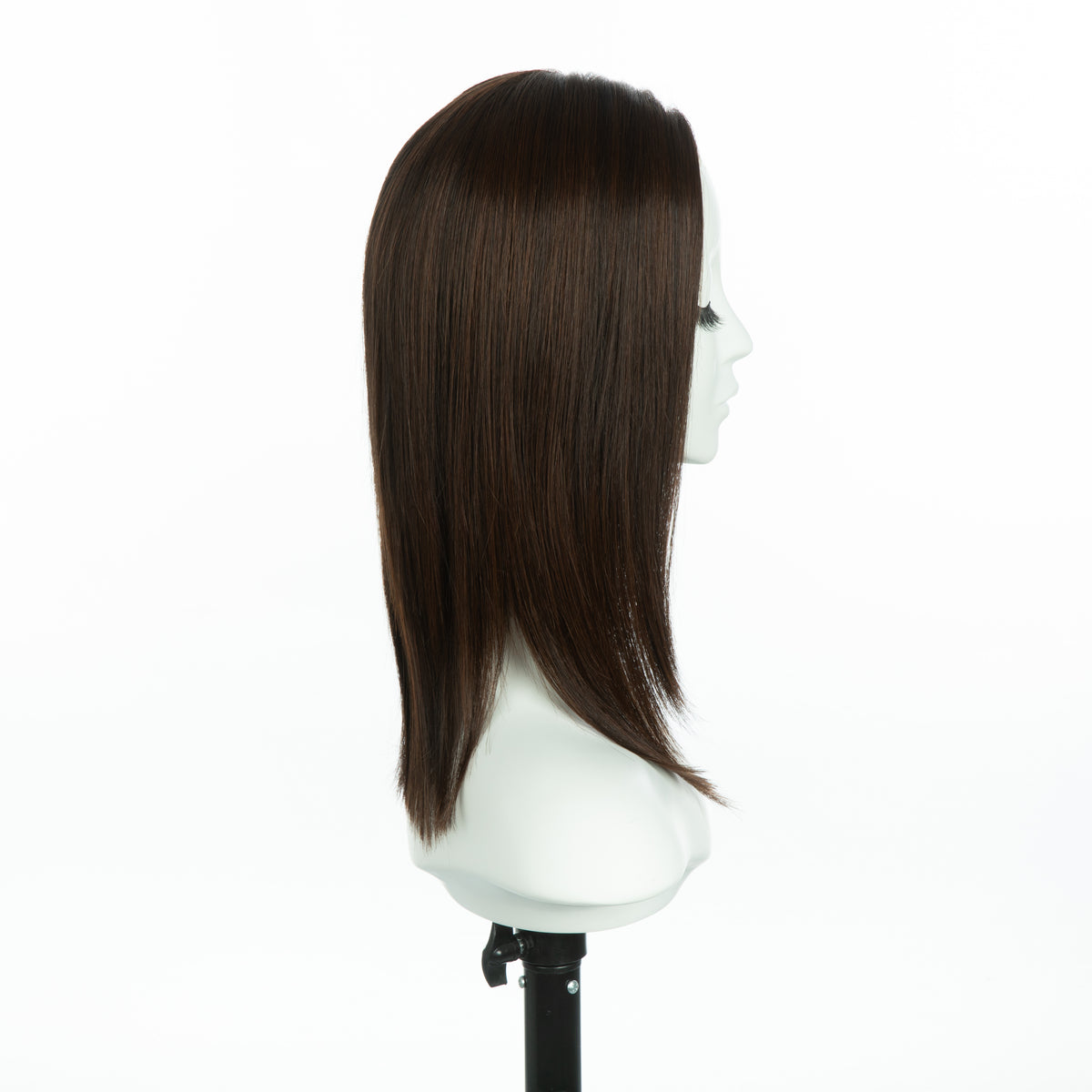 13-inch auburn brown straight long bob wig, profile facing right