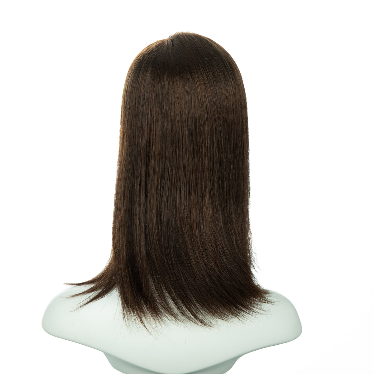 13-inch auburn brown straight long bob wig, rear three-quarter view