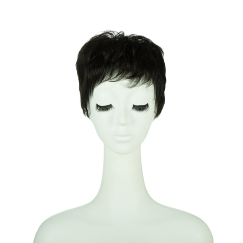 3.5-inch black pixie wig, front view showing the short fringe