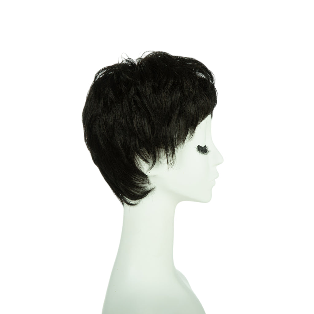 3.5-inch black pixie wig, profile facing right