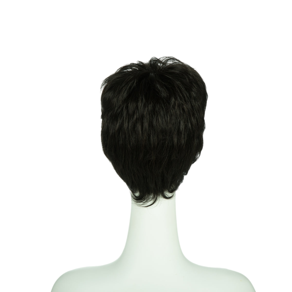 3.5-inch black pixie wig, back view showing the cropped nape