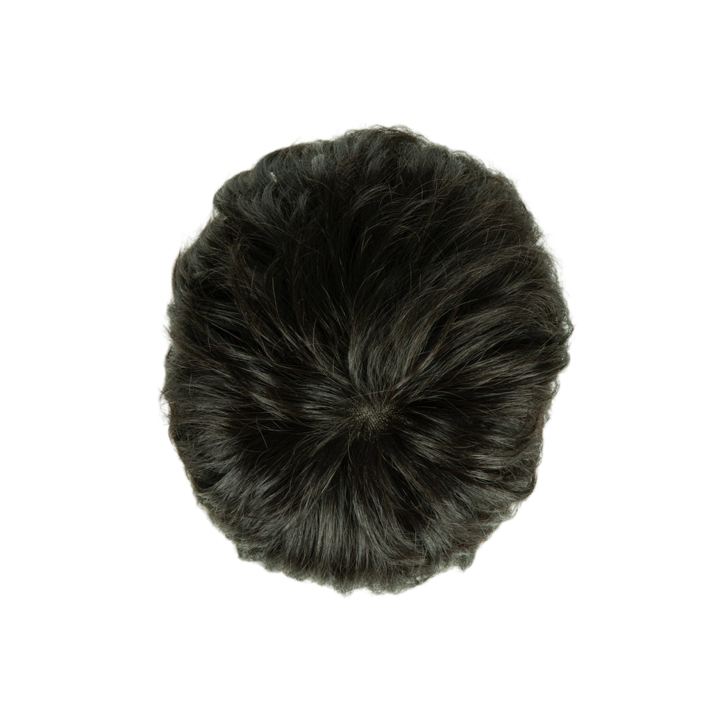 3.5-inch black pixie wig, top view showing the crown