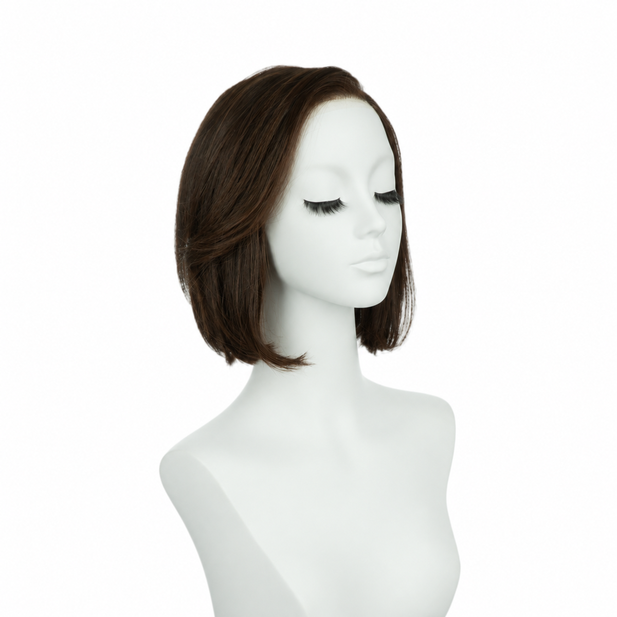 Auburn brown 8-inch blunt straight bob synthetic wig, right three-quarter view