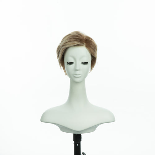 4-inch pastel blonde pixie wig, front view showing side-swept bangs
