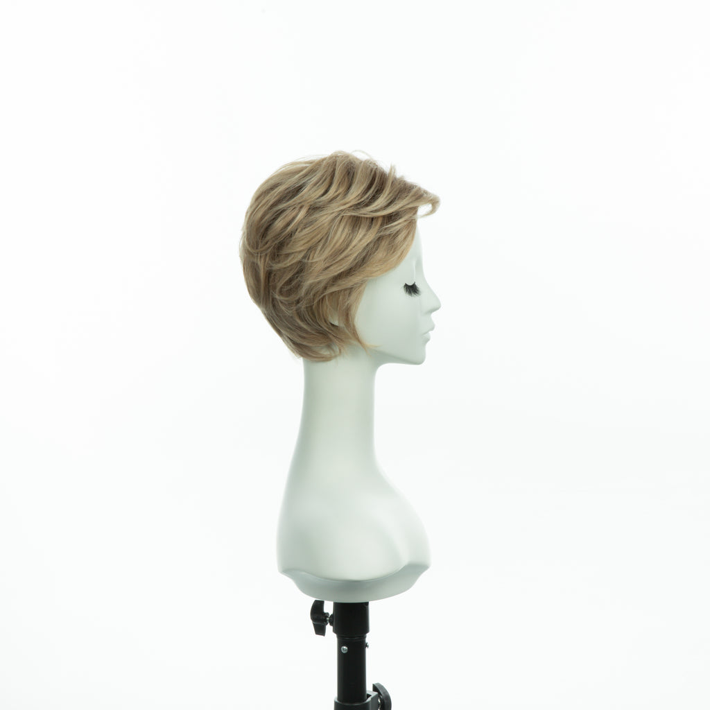 4-inch pastel blonde pixie wig, profile facing right