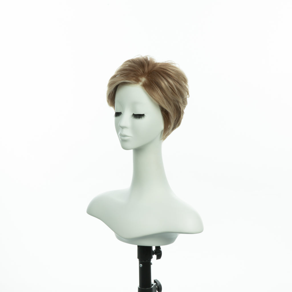 4-inch pastel blonde pixie wig, three-quarter view facing left