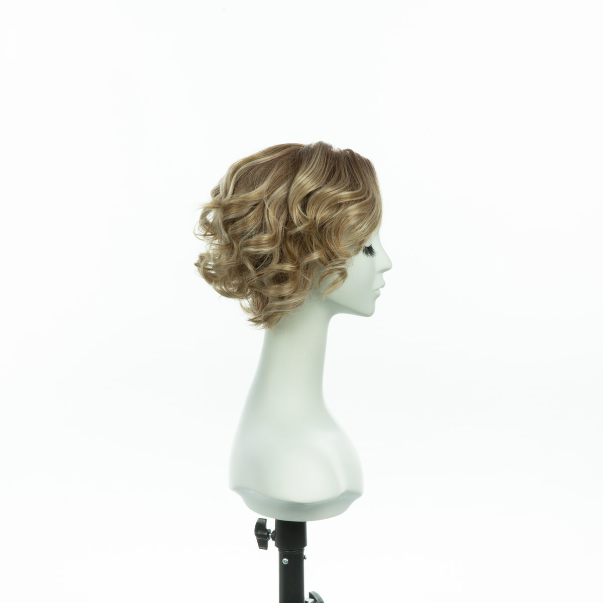 7-inch pearl blonde curly bob wig, profile facing right