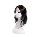 14-inch black wavy hair topper on a mannequin, showing the parting and shape