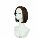 Auburn brown 8-inch blunt straight bob synthetic wig, left three-quarter view