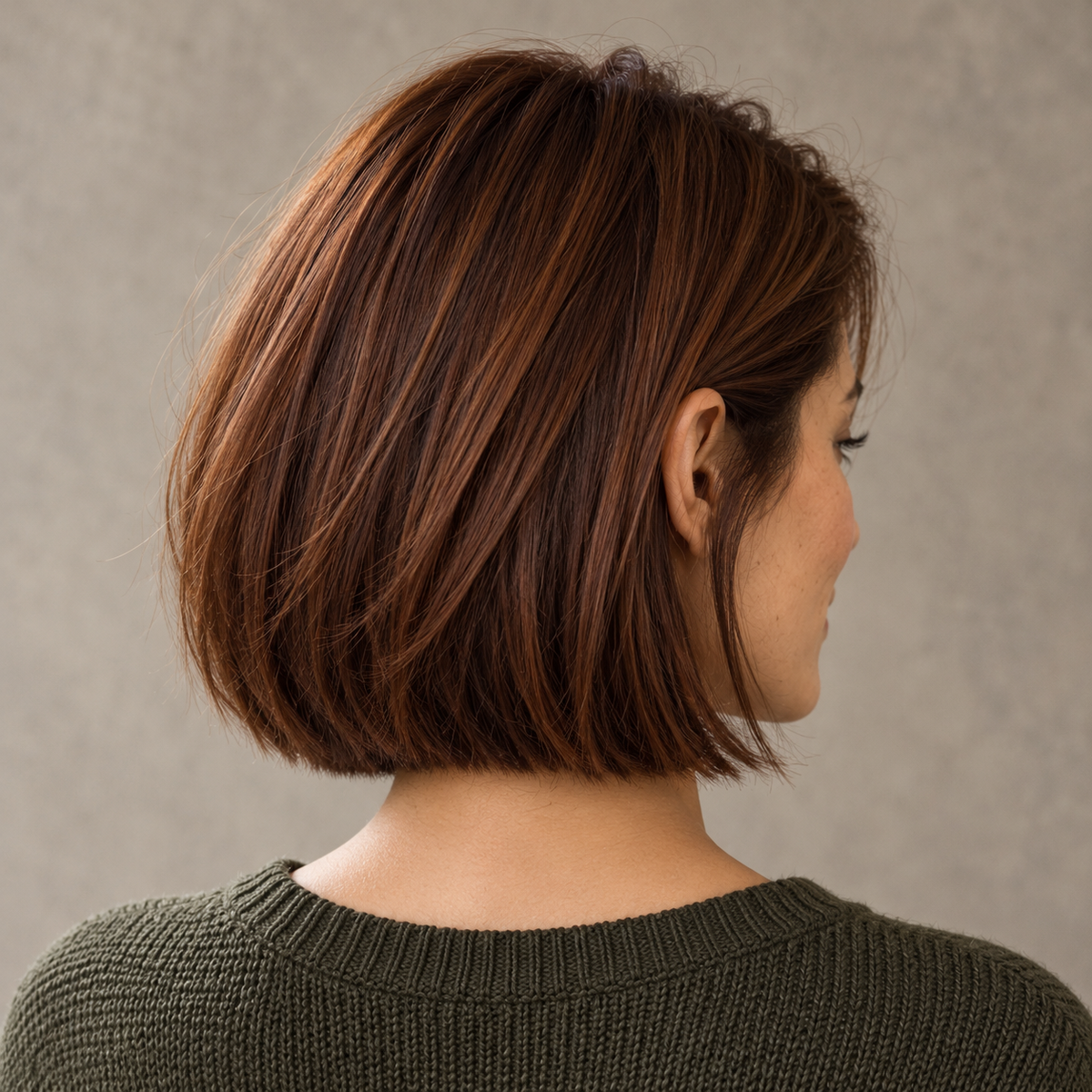 Back view of a chestnut-brown bob wig, highlighting its chin-length style in the Bob Wigs collection.
